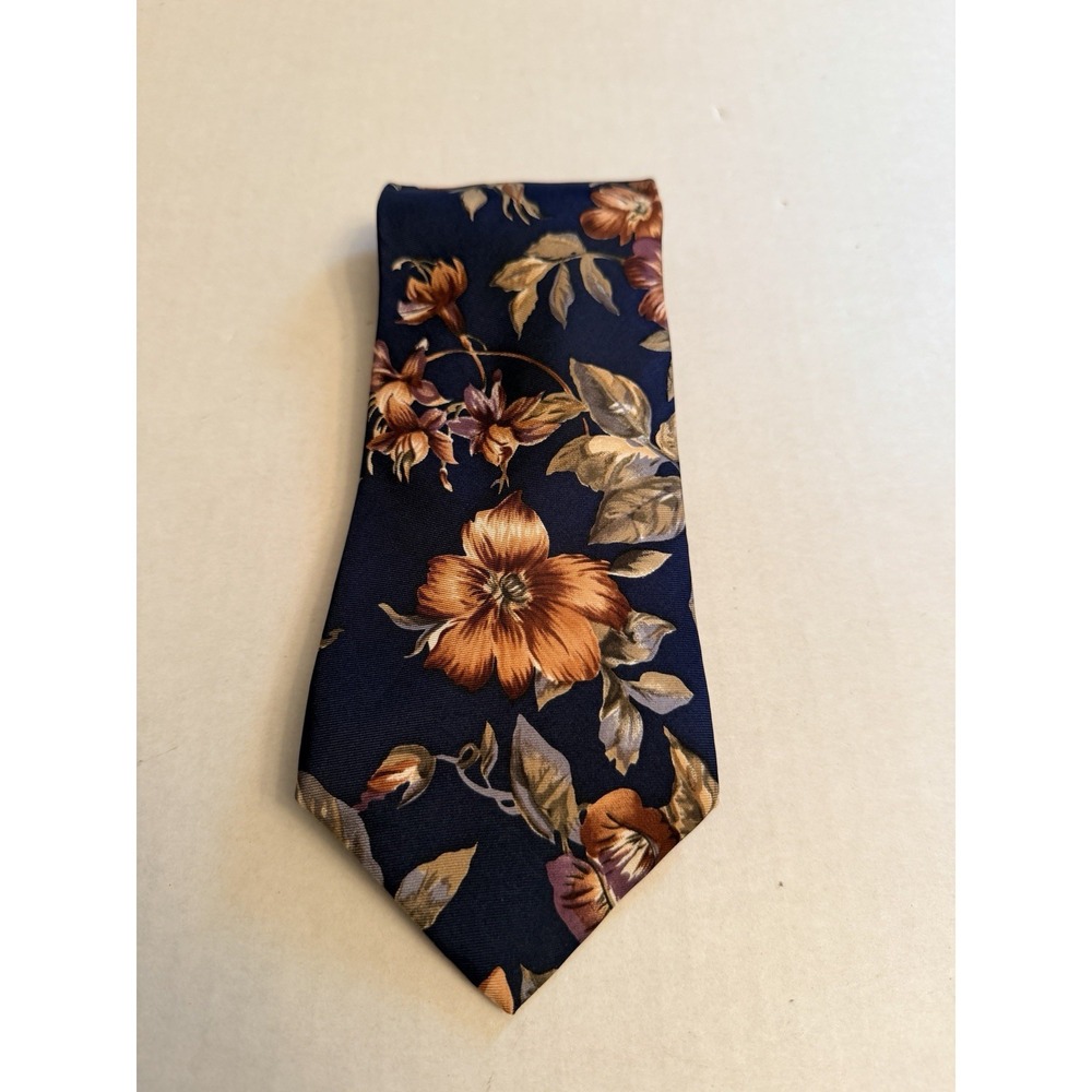 Vintage Givenchy Monsieur Men's Blue Floral Print Necktie 100% Silk 3.5" Wide